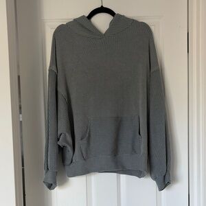 Talulah Blue-Gray Ribbed Hoodie